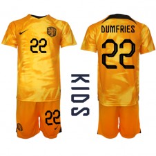Nederland Denzel Dumfries #22 Hjemmedraktsett Barn VM 2022 Kortermet (+ korte bukser)